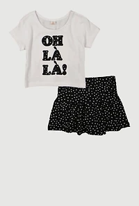Toddler Girls Oh La Graphic Tee and Ruffle Trim Skort