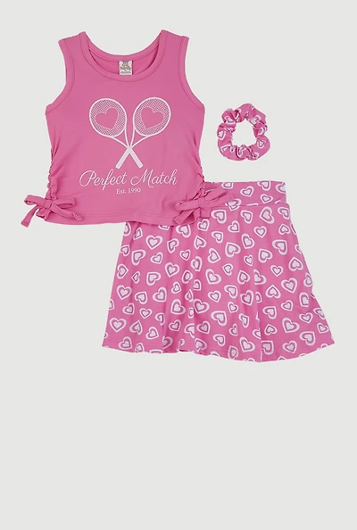 Toddler Girls Tennis Graphic Tank Top and Skort Set, Pink, Size 3T