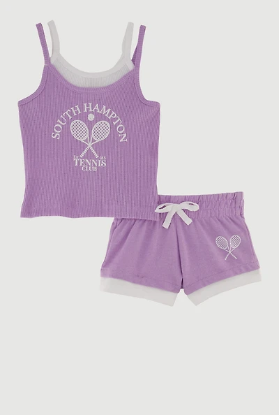Toddler Girls South Hampton Graphic Layered Cami and Shorts, Purple, Size 4T