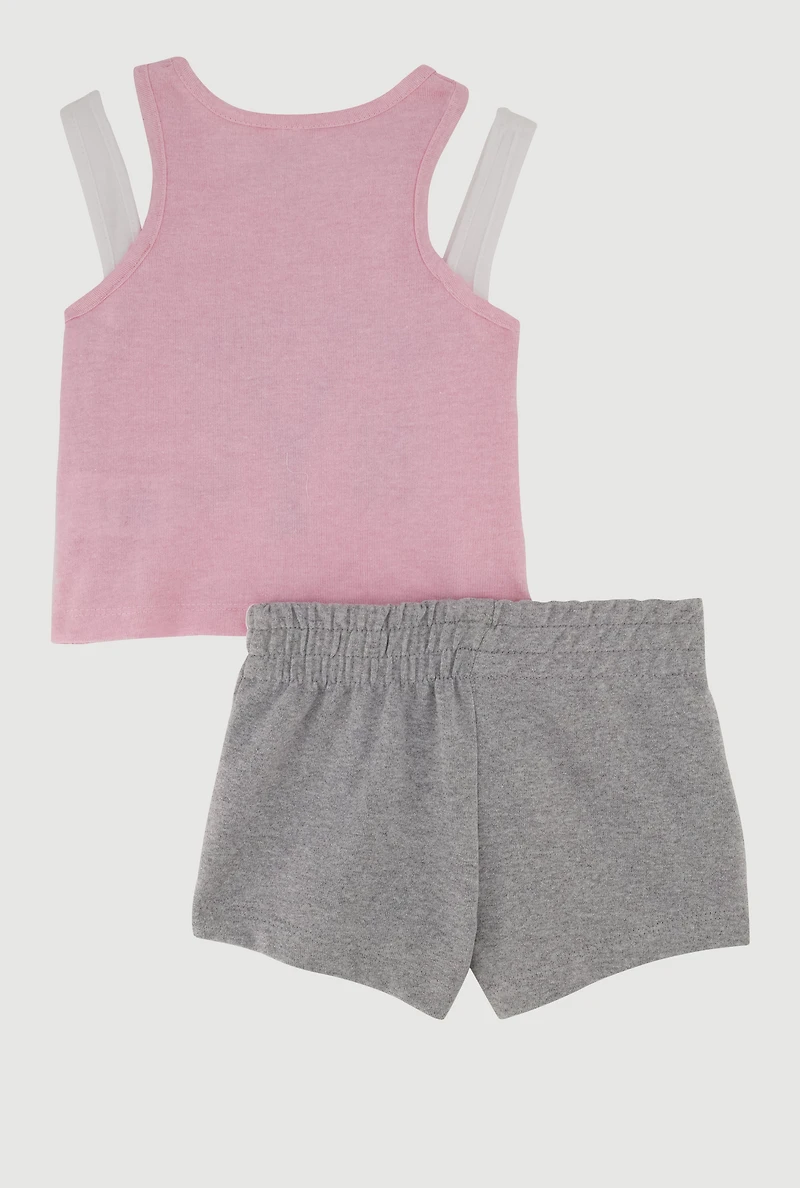 Toddler Girls New York Graphic Tank Top and Sweatshorts 2 Piece Set, Pink, Size 3T