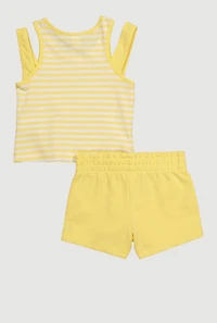 Toddler Girls Striped Love Graphic Tank Top and Shorts, Yellow, Size 3T