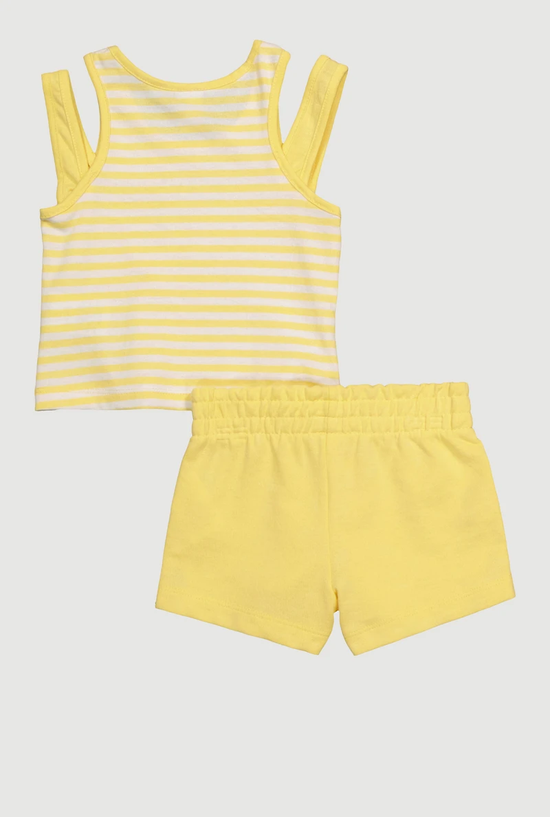 Toddler Girls Striped Love Graphic Tank Top and Shorts, Yellow,