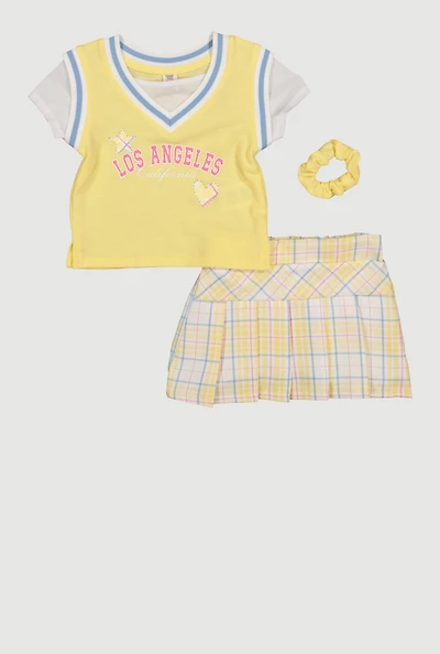 Toddler Girls Los Angeles California Top and Plaid Skort Set