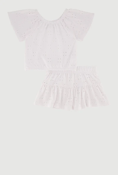 Toddler Girls Eyelet Short Sleeve Top and Skirt