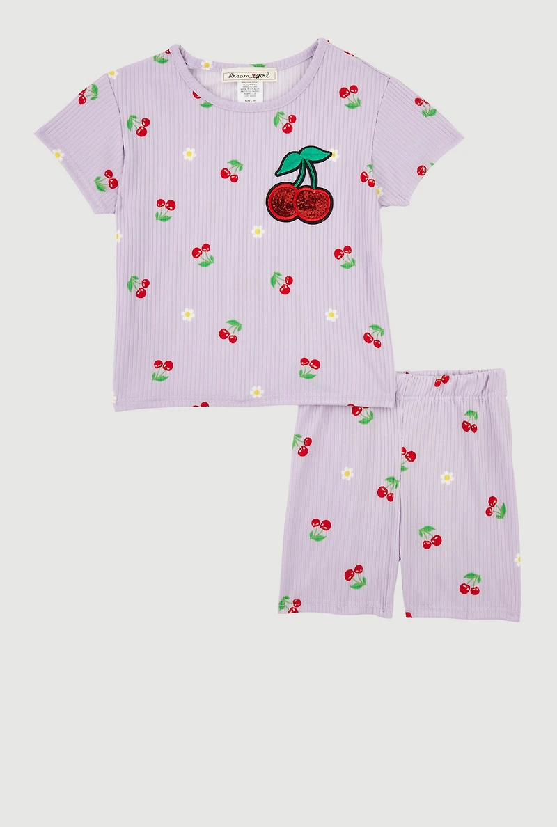Toddler Girls 2-Piece Sequin Patches T-Shirt Bike Shorts Set, Purple, Size 2T