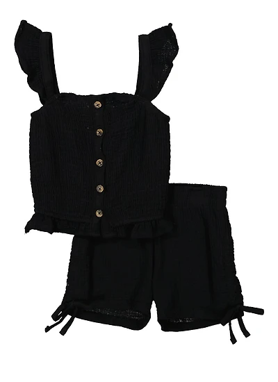 Toddler Girls Gauze Knit Smocked Tank Top and Shorts