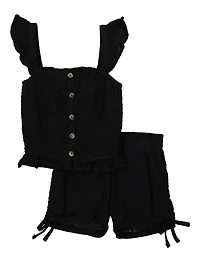 Toddler Girls Gauze Knit Smocked Tank Top and Shorts