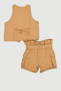 Toddler Girls Snap Button Front Vest and Cargo Shorts