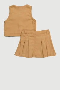 Stylish Button Front Vest and Pleated Skirt, Beige, Size 4T