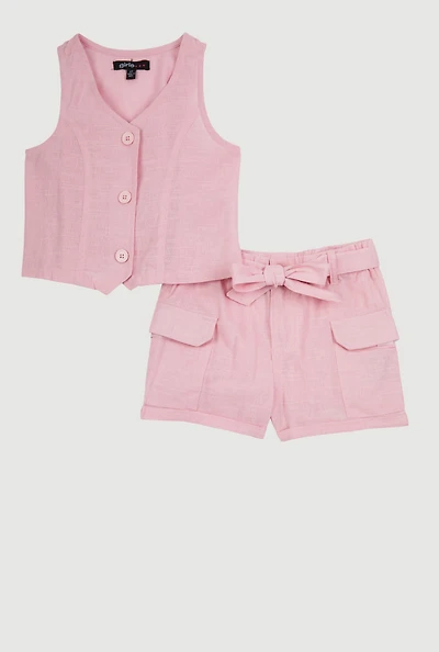 Toddler Girls Vest and Velcro Cargo Pocket Shorts, 2T