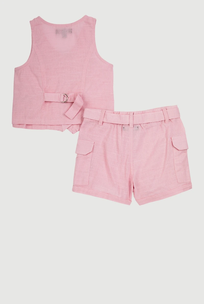 Toddler Girls Vest and Velcro Cargo Pocket Shorts, 2T