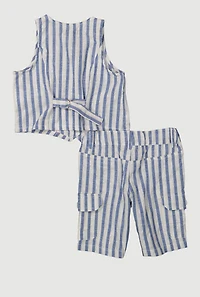 Toddler Girls Lurex Striped Vest and Cargo Bermuda Shorts, Blue, Size 4T