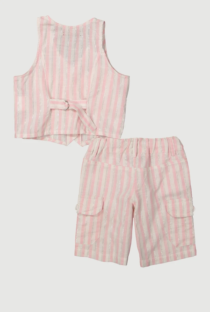 Toddler Girls Lurex Striped Vest and Cargo Bermuda Shorts, Pink, Size 2T