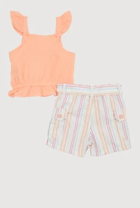 Toddler Girls Gauze Knit Ruffle Peplum Top and Striped Shorts Set, Multi,