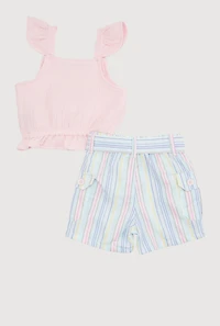 Toddler Girls Gauze Knit Ruffle Peplum Top and Striped Shorts Set, Multi, Size 2T