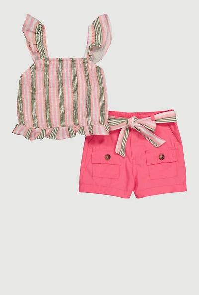 Toddler Girls Striped Peplum Top and Cargo Shorts Set
