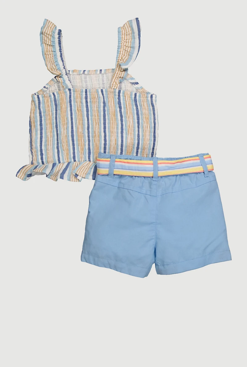 Toddler Girls Striped Peplum Top and Cargo Shorts Set, Blue, Size 2T