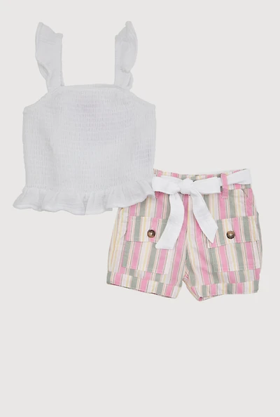Toddler Girls Gauze Knit Peplum Top with Cargo Shorts, Multi, Size 3T