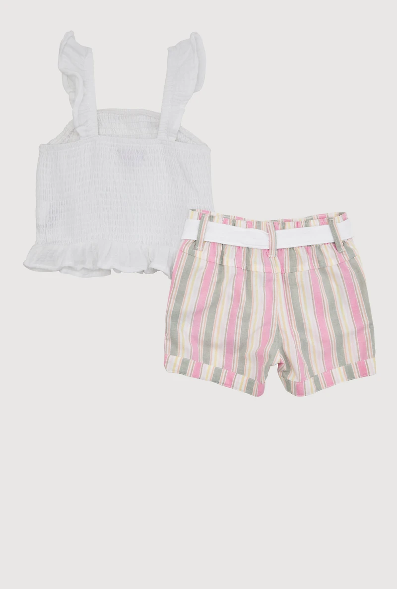 Toddler Girls Gauze Knit Peplum Top with Cargo Shorts, Multi, Size 4T