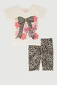 Toddler Girls Leopard Print Blessed Girl Graphic Tee and Biker Shorts