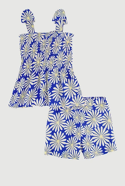 Toddler Girls Daisy Print Smocked Peplum Top and Shorts