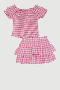 Toddler Girls Gingham Smocked Top and Ruffle Tiered Skirt