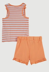 Toddler Girls Striped Butterfly Racerback Tank Top and Shorts Set, Orange, Size 2T
