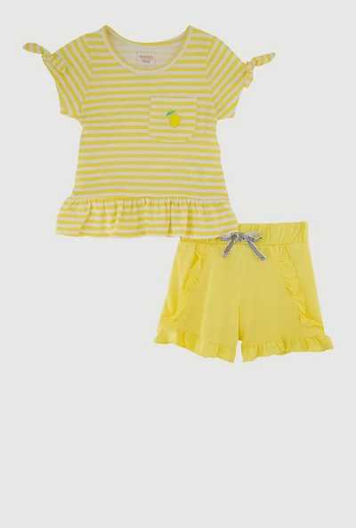 Toddler Girls Striped Peplum Top and Ruffle Shorts, Yellow, Size 4T