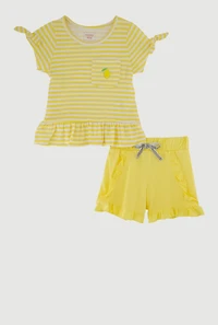 Toddler Girls Striped Peplum Top and Ruffle Shorts, Yellow,