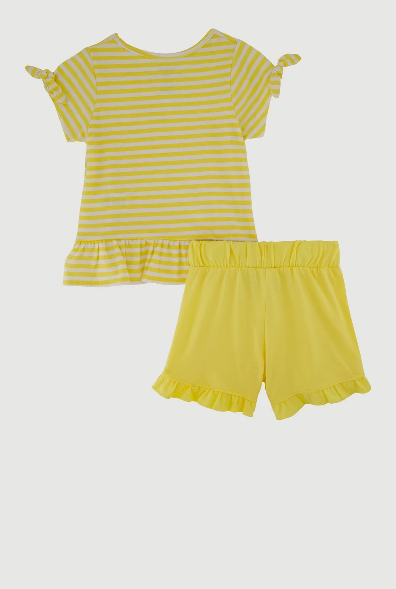 Toddler Girls Striped Peplum Top and Ruffle Shorts, Yellow,