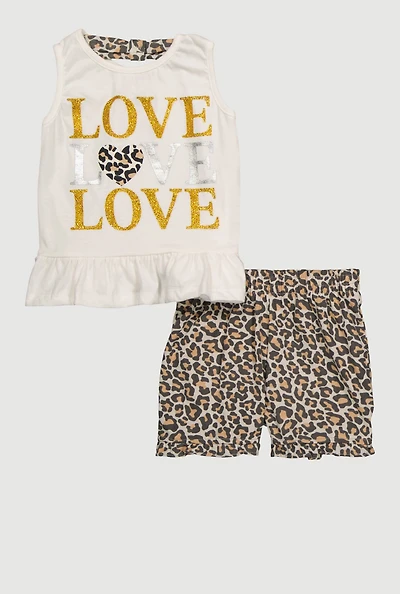 Toddler Girls Love Graphic Peplum Tank and Shorts Set, Multi, Size 4T