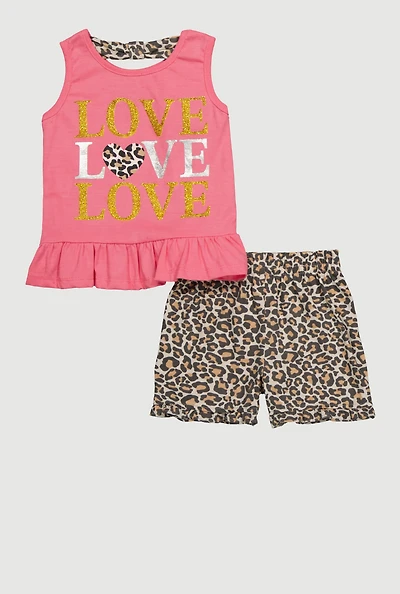 Toddler Girls Love Graphic Peplum Tank and Shorts Set, Multi,