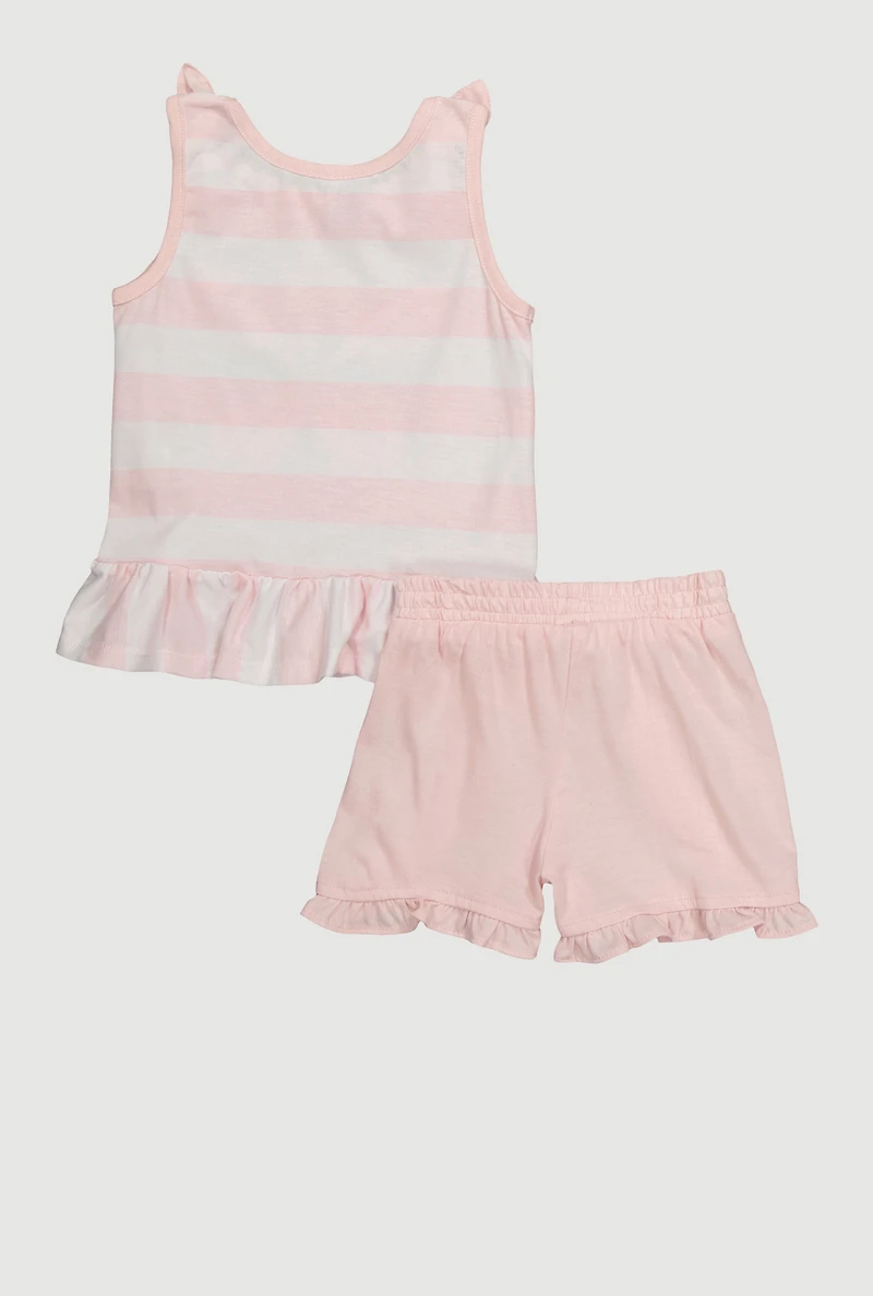 Toddler Girls Striped Glitter Butterfly Peplum Top and Ruffle Trim Shorts,