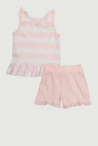 Toddler Girls Striped Glitter Butterfly Peplum Top and Ruffle Trim Shorts,