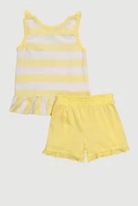 Toddler Girls Striped Glitter Butterfly Peplum Top and Ruffle Trim Shorts, Yellow,