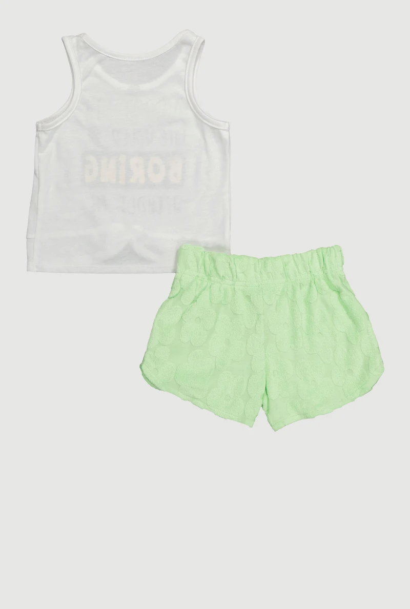 Toddler Girls Glitter Graphic Tank Top and Shorts with Bucket Hat, Green, Size 2T