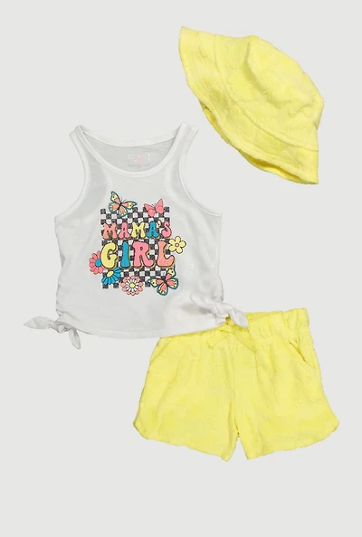 Toddler Girls Mamas Girl Glitter Tank Top and Shorts Set, Yellow, Size 2T