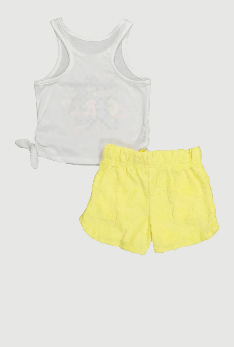 Toddler Girls Mamas Girl Glitter Tank Top and Shorts Set, Yellow, Size 3T