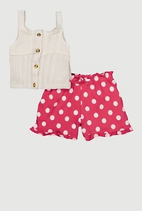Toddler Girls Rib Knit Tank Top and Polka Dot Shorts