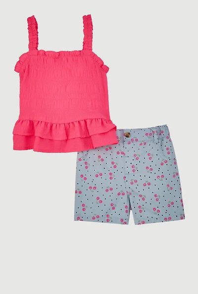 Toddler Girls Peplum Top and Cherry Print Shorts