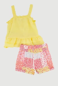 Toddler Girls Peplum Top and Floral Checkered Shorts