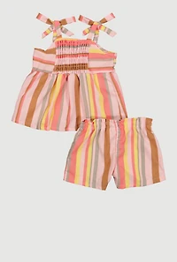 Toddler Girls Bow Detail Striped Blouse and Shorts