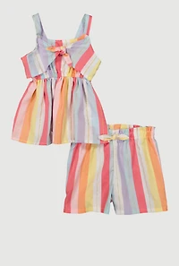 Toddler Girls Striped Tie Front Blouse and Shorts, Multi,