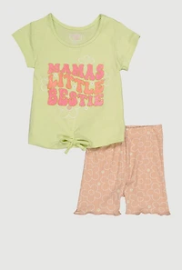 Toddler Girls Mamas Little Bestie Glitter Tee and Shorts, Multi, Size 4T