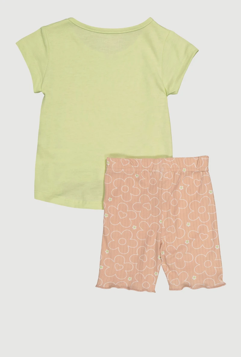 Toddler Girls Mamas Little Bestie Glitter Tee and Shorts, Multi, Size 4T