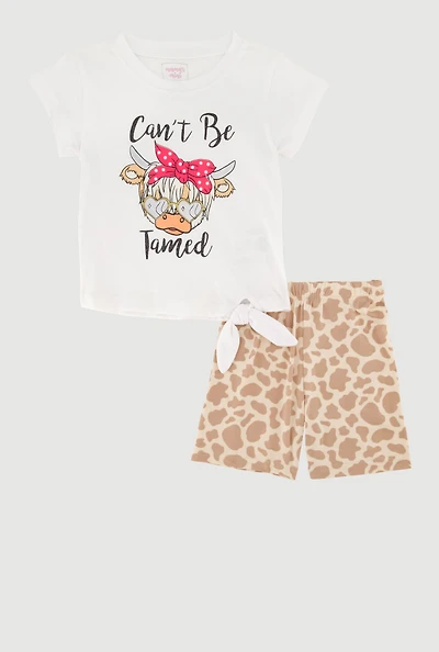 Toddler Girls Glitter Cow Graphic Tee and Biker Shorts, Multi, Size 4T