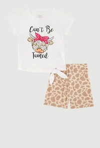 Toddler Girls Glitter Cow Graphic Tee and Biker Shorts, Multi, Size 4T