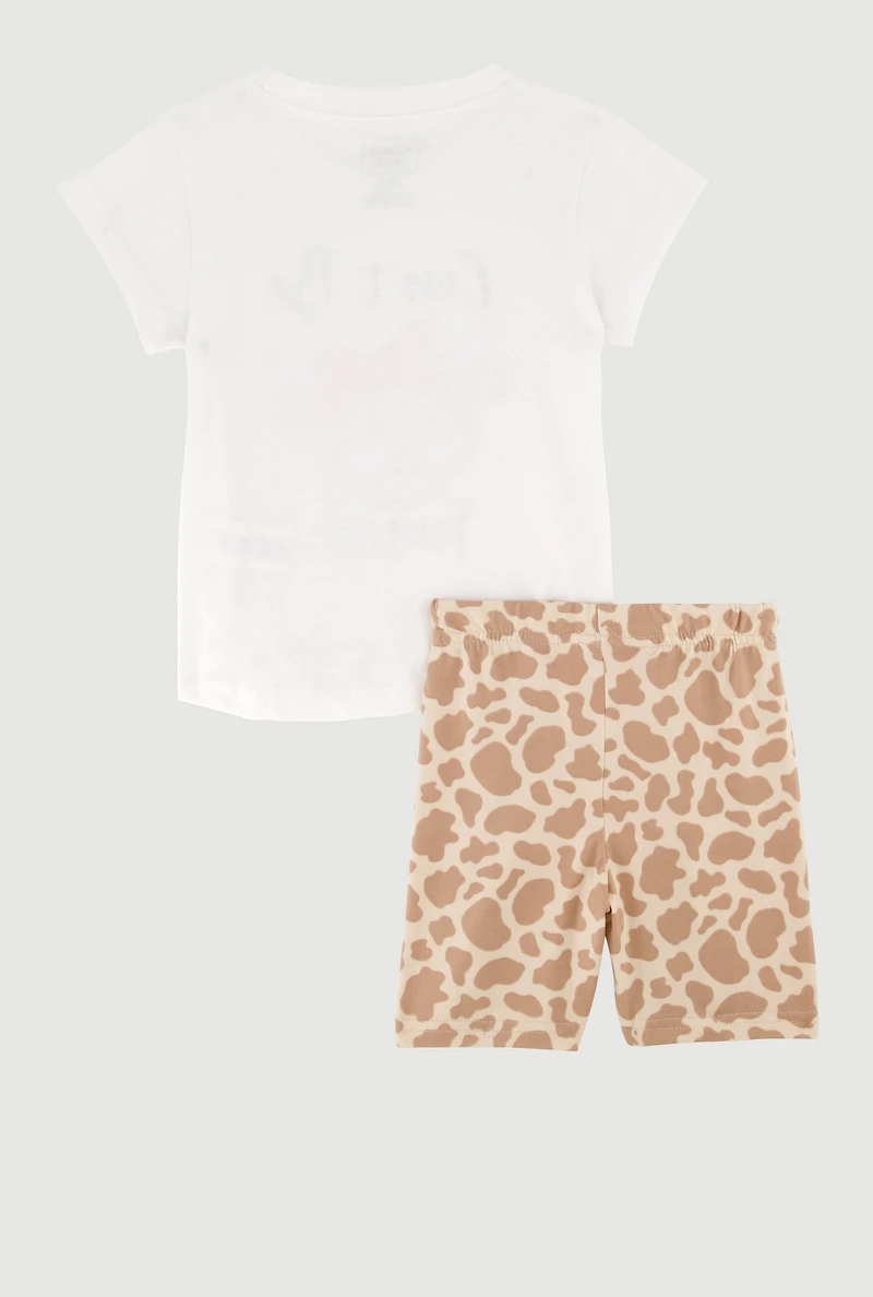 Toddler Girls Glitter Cow Graphic Tee and Biker Shorts, Multi, Size 2T