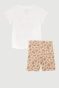 Toddler Girls Glitter Cow Graphic Tee and Biker Shorts, Multi, Size 2T