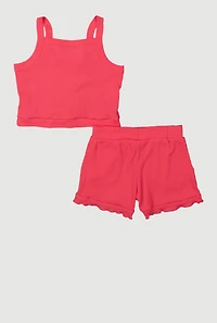 Toddler Girls Flower Detail Tank Top and Shorts with Sunglasses, Pink, Size 2T